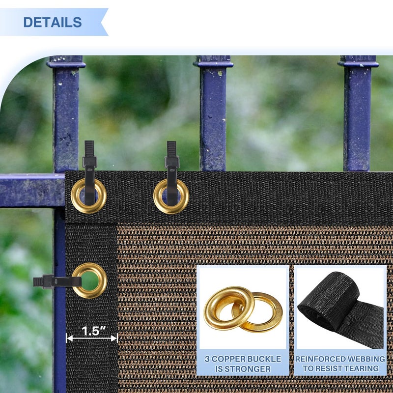 EK شاشة خصوصية بنية E&K صن رايز 6' × 50' مع عيون، غطاء سياج خارجي لحجب الأشعة فوق البنفسجية لحديقة الفناء الخلفي، تشمل روابط سحابية - Image 3